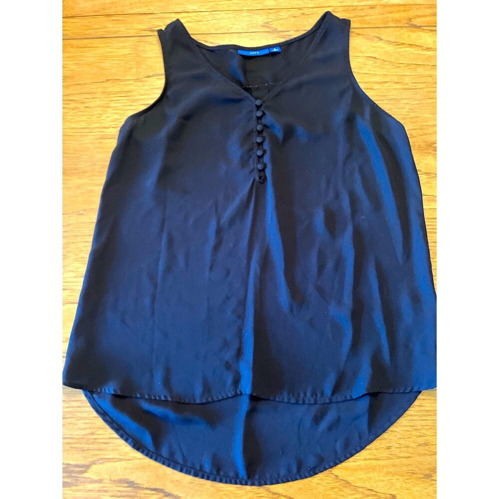 Apt. 9 Women's Black Solid Scoop Neck Sleeveless Button Tank Blouse Size S